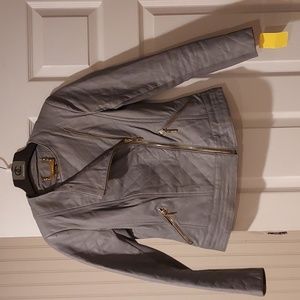 Stunning Women's Gray 100% Leather Moto Jacket - Size XS